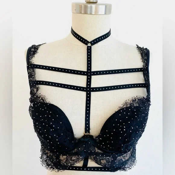 Agent Provocateur Black Swarovski Crystal Lace Bra wSZ-3 Panty, LIMITED EDITION - Picture 5 of 11